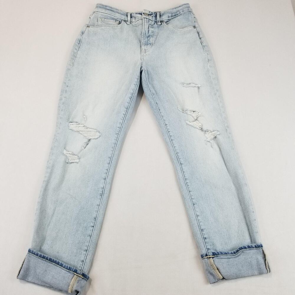 Good American Jeans Womens 4/27 The Weekender High Rise Slim Straight Distressed - Picture 1 of 11